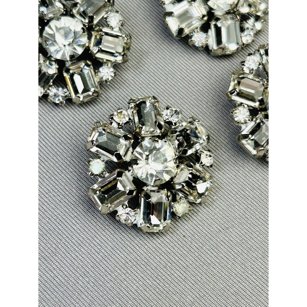Metal & Rhinestone Large Flower Buttons Set Of 4 - Picture 6 of 9